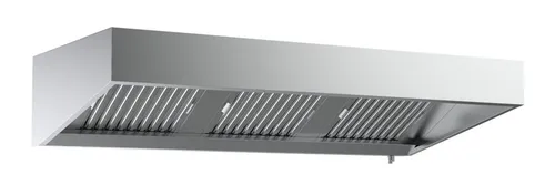 Combisteel Trapez-Wandhaube aus Edelstahl 2400x950x400mm - Dunstabzugshaube aus Edelstahl mit Ablasshahn, ideal für professionelle Küchen. Maße: 2400 x 950 x 400 mm, mit effektiven Filtern und integrierter Beleuchtung.