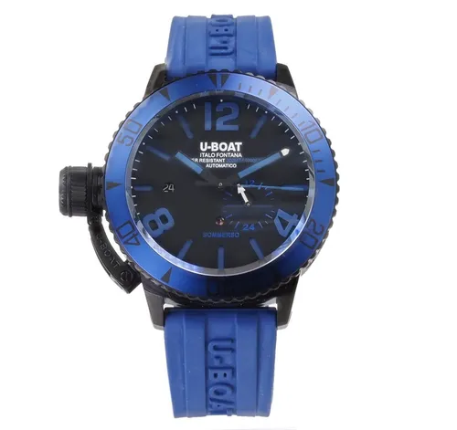 U-Boat Herren Automatikuhr 9669 Sommerso Blue - Limitierte Edition 46 mm - Hochwertige Herrenarmbanduhr mit analoger Anzeige und mattem Edelstahlgehäuse. Ideal für den lässigen Look, mit robustem Gummiarmband und 12-Stunden-Zifferblatt. Ein einzigartiges Sammlerstück für Uhrenliebhaber.