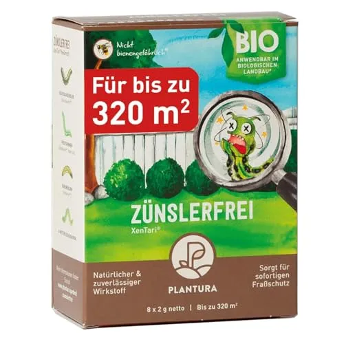 Plantura Xentari Raupenfrei - Biologisches Spritzmittel gegen Schadraupen - Hochwirksames Spritzmittel zur Bekämpfung von Buchsbaumzünsler und anderen Schadraupen. Einfache Anwendung mit 8 Portionsbeuteln, ideal für Zierpflanzen und Obst.