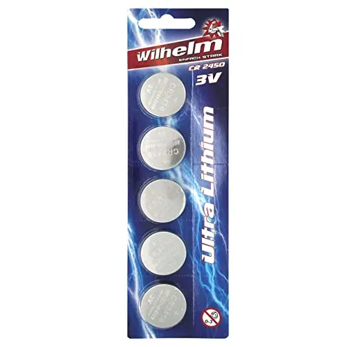 CR2450 WILHELM Lithium Knopfzelle 3V 600mAh ø24,5x5,0mm Batterie DL 2450 5 x