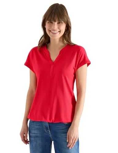 CECIL T-Shirt NOS Solid Rib Collar Tunic, glazed apple red - Modisches Kurzarmshirt von CECIL im Tunika-Look mit modernem Split Neck und Rippdetails. Der bequeme elastische Saum und der weiche Baumwoll-Modalmix sorgen für hohen Tragekomfort. Perfekt für entspannte Outfits.