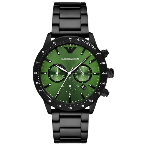 Emporio Armani AR11472 Herrenchronograph - Elegante Armbanduhr für Herren mit grünem Zifferblatt und schwarzem Edelstahl-Gehäuse, 43 mm Durchmesser. Ideal für stilbewusste Männer, die Funktionalität und Design schätzen.