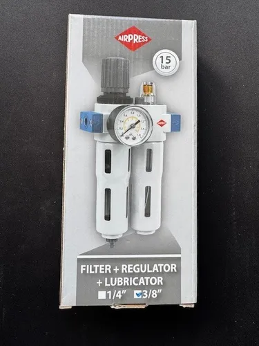 Airpress ORO Combinatie 3/8 Inch - 15 Bar - Druckluftkompressoren mit integriertem Öl-Wasserabscheider, Druckminderventil und automatischem Öler für optimale Luftqualität und Werkzeuglebensdauer.