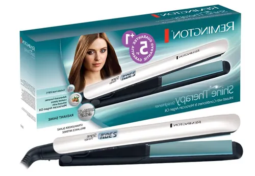 Remington Glätteisen Shine Therapy S8500 - Lockenstäbe & Glätteisen mit hochwertiger Keramikbeschichtung und Mikrowirkstoffen für glänzendes Haar; 9 Temperatureinstellungen von 150-230°C und 15 Sekunden Aufheizzeit.
