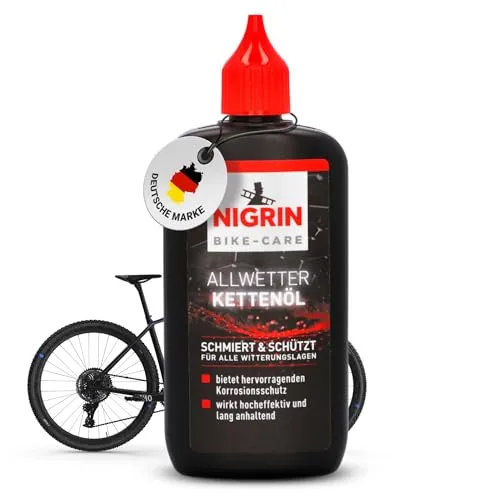 NIGRIN BIKE-CARE Allwetter-Kettenöl 100 ml - Fahrrad-Pflegemittel für alle Wetterlagen, verringert Reibung und sorgt für leichtläufige Fahrradketten mit hervorragendem Korrosionsschutz.