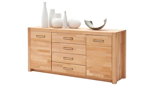 Massives Sideboard FENJA 163 cm aus Kernbuche - Elegantes Sideboard FENJA in 163 cm aus geölter Kernbuche. Mit 4 Schubladen und 2 Türen bietet es großzügigen Stauraum für Geschirr und Utensilien. Zeitloses Design mit Metallgriffen für eine stilvolle Note.