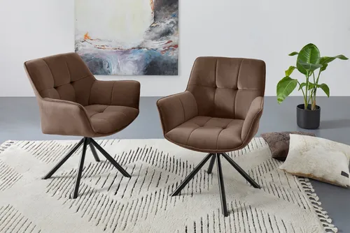 Guido Maria Kretschmer Home&Living Drehstuhl Lika, 2er Set - Bürostühle mit 360 Grad Drehfunktion, elegante Samtpolsterung in braun, ideal für modernes Wohnen und Arbeiten.