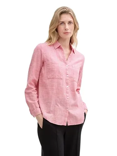 TOM TAILOR Damen Bluse 1035247 mit Brusttaschen - Bluse aus pflegeleichter Baumwolle mit Turn-Up-Ärmeln und aufgesetzten Brusttaschen. Ideal für Freizeit und Büro. Nachhaltig durch Better Cotton Initiative.