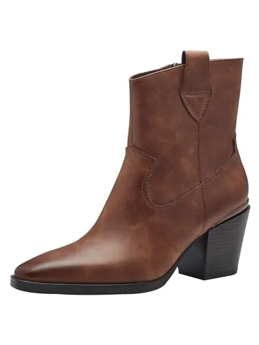 MARCO TOZZI Damen Stiefeletten mit Absatz Spitz Cowboy, Braun (Cognac), 37 EU