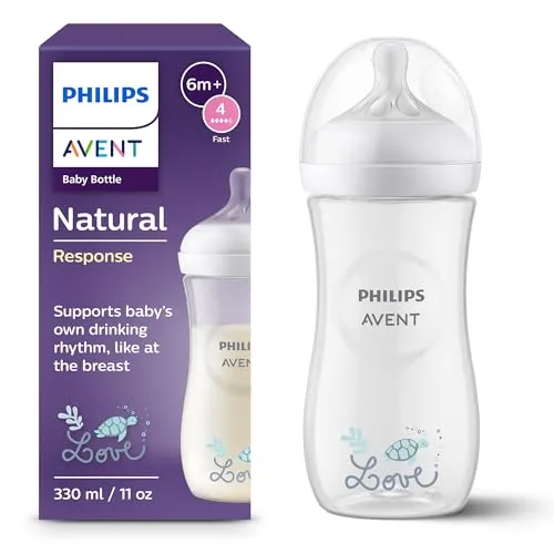 Philips AVENT Natural Response Babyfläschchen 330 ml mit Sauger 4 - Die Philips AVENT Babyflasche fördert den natürlichen Trinkrhythmus deines Babys. Mit einzigartigem Sauger, der nur bei aktivem Trinken Milch fließen lässt. Ideal für die Kombination von Stillen und Flaschenernährung.