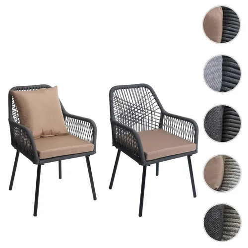 Gartenstuhl HWC-O12 2er-Set mit Sitzpolster - Elegantes 2er-Set Gartenstühle aus Aluminium mit leichtem Seilgeflecht, ideal für den Außenbereich. Extra leicht und bequem mit hellgrauen Sitzpolstern.