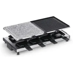 Severin Raclette-Grill RG 2373 - Schwarz, Edelstahl, 8 antihaftbeschichtete Pfännchen, stufenloser Temperaturregler und abnehmbare Steinplatte für vielseitige Menüs