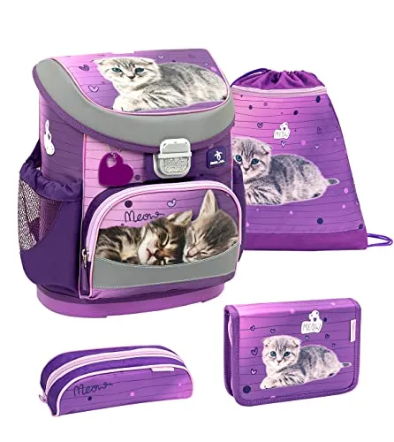 Belmil Mini-Fit Schulranzen Set 4-teilig (Little Caty 2) - 4-teiliges ergonomisches Schulranzen-Set, ideal für Erstklässler. Leicht, wasserdicht und mit reflektierenden Elementen für mehr Sicherheit.