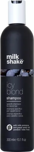milk_shake Icy Blond Shampoo 300 ml - Spezialshampoo für blondes Haar, neutralisiert Gelb- und Orangetöne und verleiht zarte Aschöne. Mit Traubenkeröl und Quinoa-Proteinen für intensive Pflege und Farbschutz.