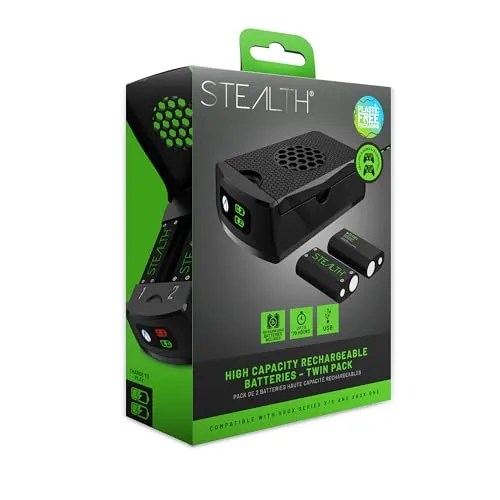 Stealth Xbox One, Series S, Series X Zwei wiederaufladbare Akkupacks mit geflochtenem Ladekabel und Ladebox - Schwarz