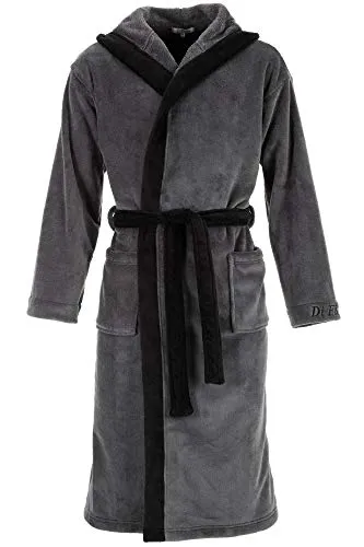 Di Ficchiano DF-15 Herren Bademantel M - Grey Black - Hochwertiger Herren Bademantel aus Mikrofaser-Frottee, saugfähig und pflegeleicht. Ideal für Zuhause, Sauna oder Wellness mit Kapuze und praktischen Taschen – für ultimativen Komfort und Stil.