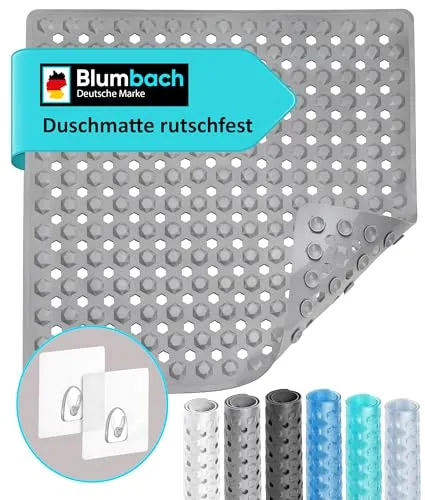 Blumbach® Duschmatte rutschfest 53x53cm - 100% BPA-frei - Inkl. 2 Haken zum Aufhängen - griffige Antirutschmatte Dusche & Badewanne, Duscheinlage, Rutschmatte schimmelresistent & maschinenwaschbar