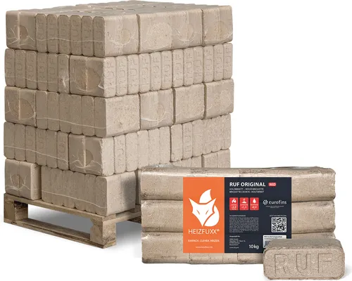 HEIZFUXX Holzbriketts RUF Original Red - 300 kg auf Einwegpalette, effiziente und umweltfreundliche Heizlösung für kalte Tage