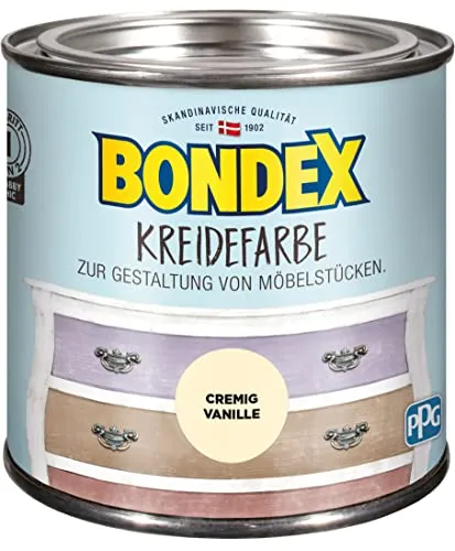 BONDEX Kreidefarbe Cremig Vanille 500 ml - Innen- & Außenfarben, hochwertige Möbelfarbe in cremigem Vanille, verbindet Farbe und Grundierung für ein müheloses Streichen.