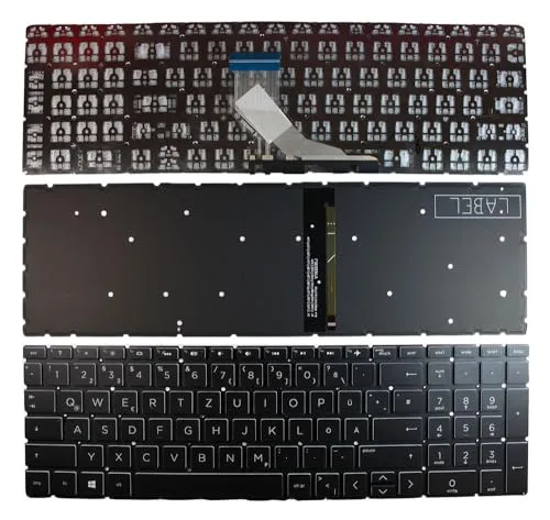 Power4Laptops Deutsch Von hinten beleuchtetes Schwarzweiß kompatible Ersatz Tastatur kompatibel mit HP Home 15-da2030ne