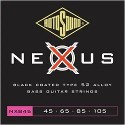 Rotosound NXB Nexus Bass Saiten - Coated Long Scale 4-str. Custom 45-105 - Gitarren- & Bass-Zubehör mit schwarzer Polymer-Beschichtung für mehr Power, Sustain und längere Lebensdauer. Ideal für E-Bass-Spieler!