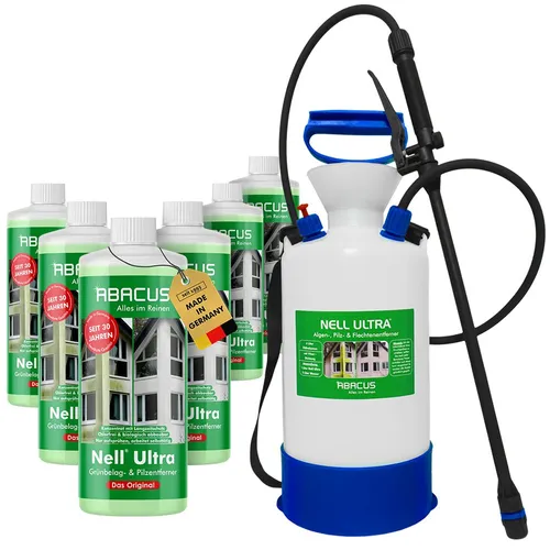 ABACUS Nell Ultra Algenentferner, Grünbelagentferner mit 7L Drucksprüher Grünbelagentferner (Bekannt aus QVC, [7-St. Ergiebiges Konzentrat Selbsttätig mit Langzeitschutz)