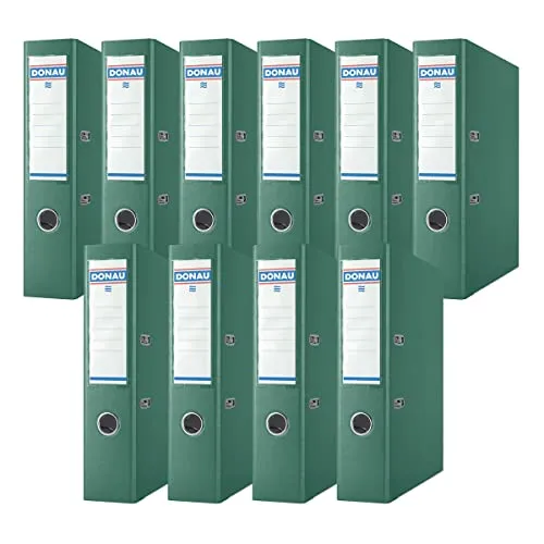 Donau Premium Ordner Breit 10er Pack/DIN A4 / 7,5 cm / 10 Stück/Grün/Kunststoffbezug PP/Carton Papier Schlitzordner Büroordner Aktenordner Ringordner/Grünen Punkt