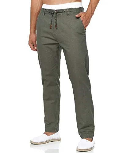 Indicode Leinenhose Veneto - Leichte Sommerhose für entspannte Freizeitlooks, ideal für warme Tage. Mit Kordelzug und zwei praktischen Eingrifftaschen, perfekt kombinierbar mit T-Shirts oder Hemden.