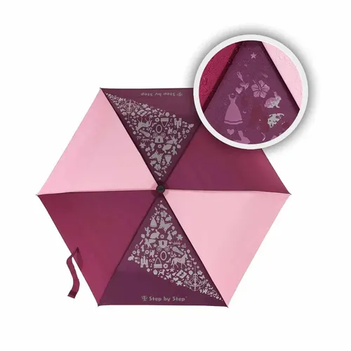 Step by Step Regenschirm Berry - Magischer Regen-Effekt für Kinder - Stockschirm für Kinder mit MAGIC RAIN EFFECT, der bei Nässe die Motive färbt. Ultraleicht und praktisch mit Tasche und Handschlaufe für sicheres Tragen.