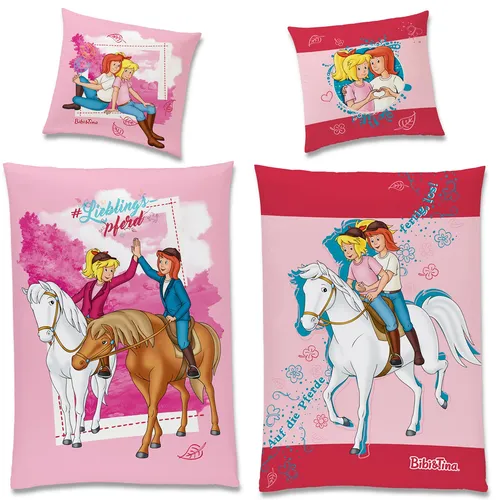 Biber Bettwäsche Bibi und Tina Lieblingspferd 135x200 + 80x80cm - Bettdecken- & Kopfkissen-Sets, 100% Baumwolle, allergikergeeignet und waschmaschinenfest – ideal für kleine Bibi und Tina Fans!