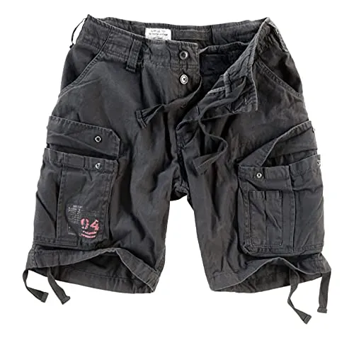 Surplus Airborne Vintage Shorts in Schwarz, Größe M für Männer - Robuste, stone washed Shorts im Vintage-Stil. Garantierter Tragekomfort dank 100% Baumwolle. Ideal für lässige Outfits und den Sommer!