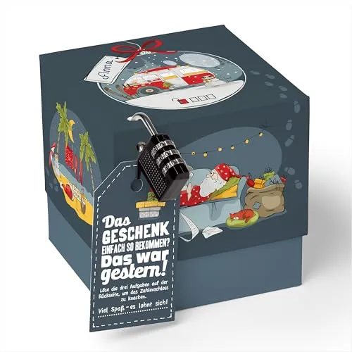 SURPRISA Geschenkkarton mit Deckel Weihnachten, Rätselbox Geldgeschenke Verpackung für Gutscheine, Weihnachtsrätsel, Größe S (12cm)