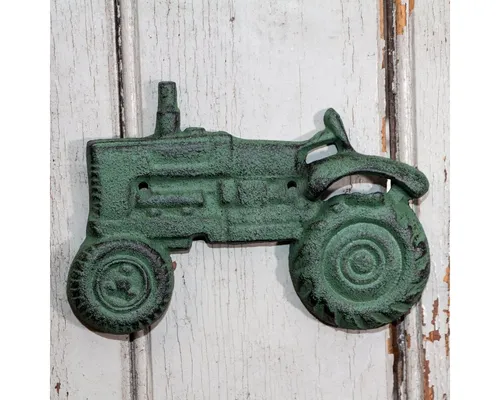 Antikas Wanddekoobjekt Wandflaschenöffner Traktor, Eisen, Grün, Flaschenöffner