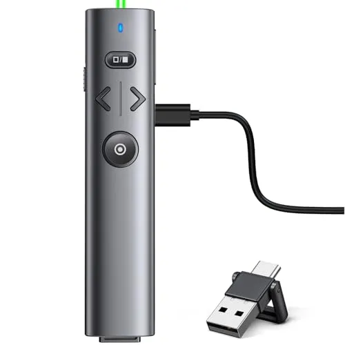 HELLCOOL USB C Presenter, 2.4 GHz Kabellose Presenter mit Laserpointer, Wiederaufladbare Grün Pointer für Präsentationen, Laserpointer Präsentation für Windows/Mac/PowerPoint/Keynote/Google Slides/PDF