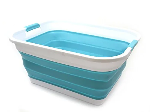 SAMMART 41L (10,8 gallon) Collapsible Plastic Laundry Basket - Foldable Pop Up Storage Container/Organizer - Portable Washing Tub - Space Saving Hamper/Basket (Hellblau)