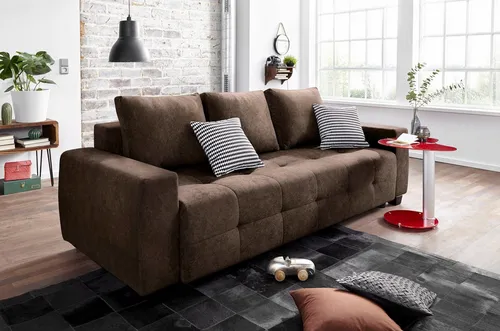 COLLECTION AB Schlafsofa Bella – Dunkelbraun mit Bettfunktion und Bettkasten - Sofa mit Federkern und 3 Sitzflächen, ideal für Gäste dank Bettfunktion und praktischem Bettkasten. Inklusive loser Rücken- und Zierkissen für zusätzlichen Komfort.