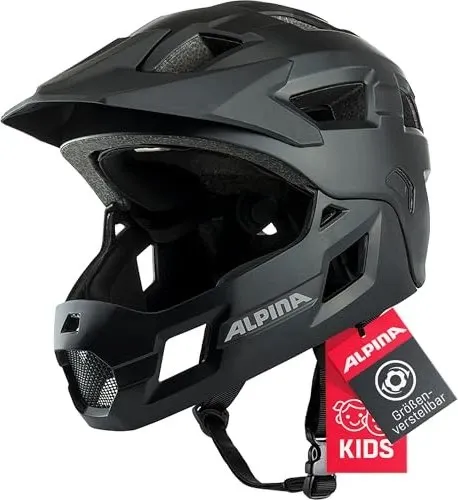 ALPINA Kinder Helm RUPI - Leichter Fullface Helm - Fahrradhelme für Kinder mit abnehmbarem Kinnbügel, nur 385g leicht und optimale Belüftung durch 15 Lüftungsöffnungen für maximalen Komfort beim Fahren.