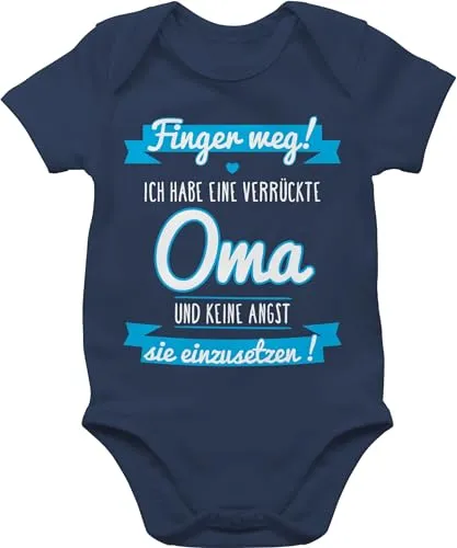 Baby Body Junge Mädchen - Sprüche - Ich habe eine verrückte Oma blau - 3/6 Monate - Navy Blau - babystrampler großeltern babymode witzig spruch omi bodys strampler mit lustigen sprüchen spruche