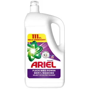 Ariel Flüssigwaschmittel 111 Wäschen, Color+, Fleck-Weg-Power - Erleben Sie starke Fleck-Weg-Power ab der ersten Wäsche – selbst in kaltem Wasser. Ideal für strahlende Farben und schonende Pflege Ihrer Wäsche. Für einen effizienten Waschprozess mit geprüfter Qualität.