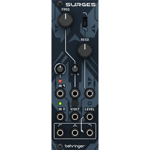 Behringer SURGES Multimode Filter - Analoges Lowpass- und Bandpassfilter mit variabler Flankensteilheit und integriertem VCA für vielseitige Klangerzeugung in kompakten Setups.