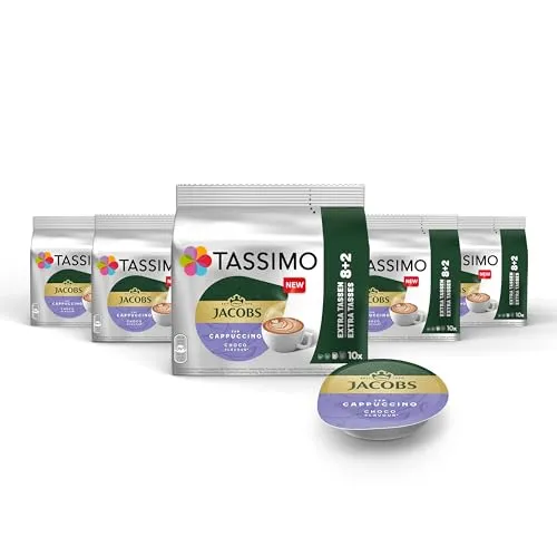 TASSIMO Jacobs Cappuccino Choco Kapseln 5x10 - Kaffeekapseln für Tassimo, cremiger Cappuccino mit Schokoladengeschmack, ideal für Kaffeeliebhaber, Mindesthaltbarkeit bis 09.2026.