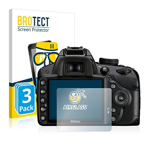 BROTECT 3 Stück Schutzglas für Nikon D3200 Schutzfolie Panzer Folie Glas Displayschutz Made in Germany [Kratzfest 9H, Anti-Fingerprint,Transparent]