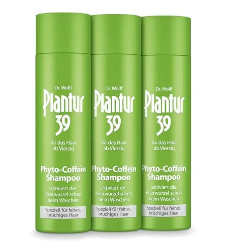 Plantur 39 Phyto-Coffein-Shampoo - 3 x 250 ml - speziell für feines und brüchiges Haar - Pflegeshampoo zur Vorbeugung vor menopausalem Haarausfall