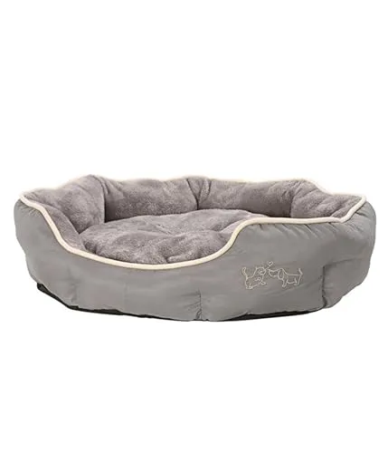 Dehner Lieblinge Hundebett und Katzenbett Sammy - oval, ca. 57 x 52 x 14 cm, kuscheliges Plüschinnere und maschinenwaschbar für optimalen Komfort