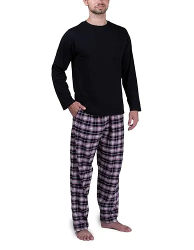 Moonline Herren Schlafanzug mit Flanellhose in Schwarz, Größe XXL - Bequemer Herren-Pyjama aus 100% Baumwolle für hohen Tragekomfort. Ideal zum Schlafen oder für entspannte Stunden zu Hause. 30 Tage Rückgaberecht für sorgenfreies Einkaufen.