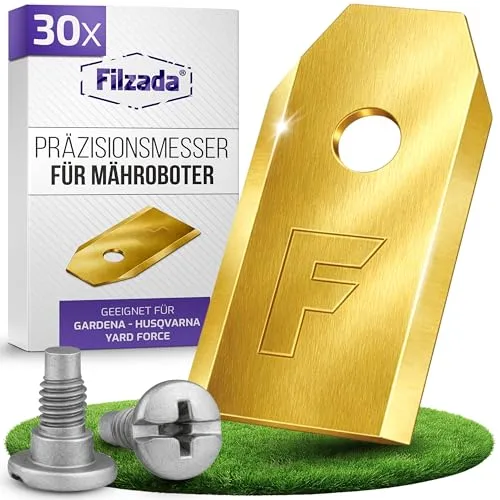 Filzada® 30x Mähroboter Messer LONGLIFE - Rasentrimmerzubehör, hochkompatible titanbeschichtete Ersatzklingen für Husqvarna und Gardena Mähroboter, garantieren langlebige Leistung und ein perfektes Schnittbild.