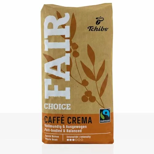 Tchibo Fair Choice Caffè Crema 6 x 1kg - Hochwertige Kaffee-Bohnen für den professionellen Einsatz in Gastronomie und Büros. Ideal für die Zubereitung mit Maschinen, bietet ein ausgewogenes Aroma und Fairtrade-Zertifizierung.