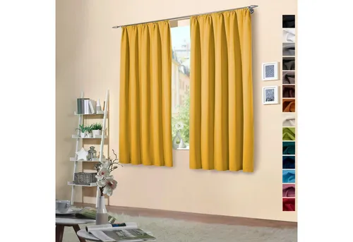 heimtexland Verdunkelungsvorhang Gelb, 2er Set - Blickdichte Thermo-Vorhänge mit Kräuselband, ideal für Kälteisolierung und Schalldämmung. Maße: 135 cm x 145 cm, pflegeleicht bei 30°C. Perfekt für ein gemütliches Zuhause!