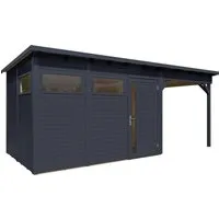 Gartenhaus Holz Gartenbüro Pentus 3 Lounge hellgrau - Modernes Gartenhaus (558 x 234 cm) aus hochwertigem Holz, ideal als Büro oder Lounge im Garten, inklusive 2 Jahre Herstellergarantie.