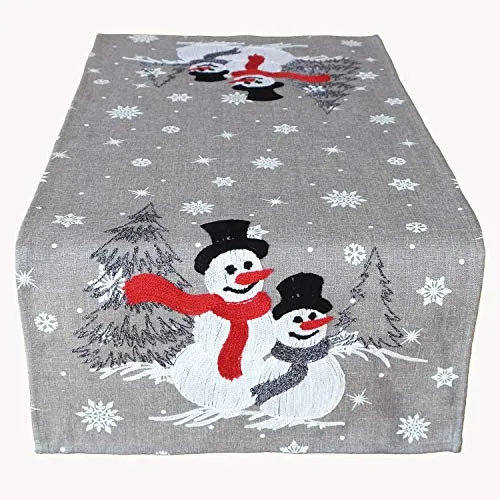 Raebel OHG Table Runner Embroidery Snowmen Tablecloth Christmas Decoration Christmas Tablecover (40 x 140 cm)